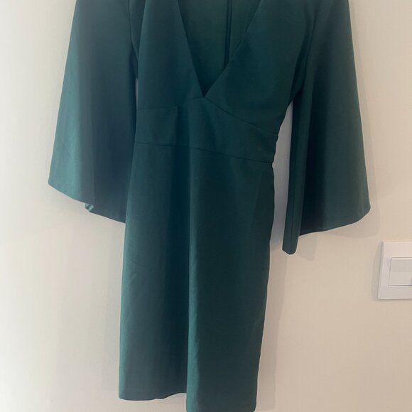 Lulus Glimpse of Glamour Forest Green Bell Sleeve Bodycon Mini Dress | Size S - Picture 10 of 15